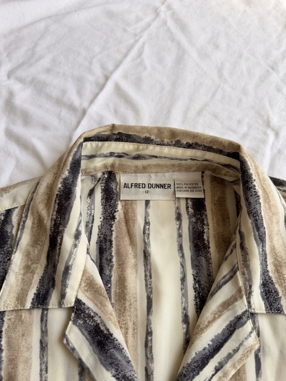 Vintage Alfred Dunner Womens Size 12 Long Sleeve Striped Blouse Neutral 80s 90